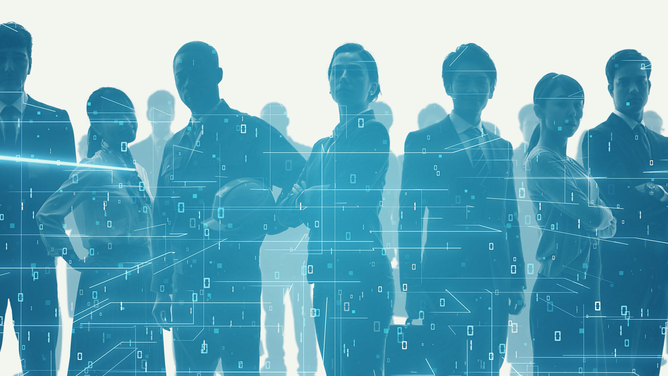 A large number of multinational people and technology concept. People and communication network. Digital transformation.